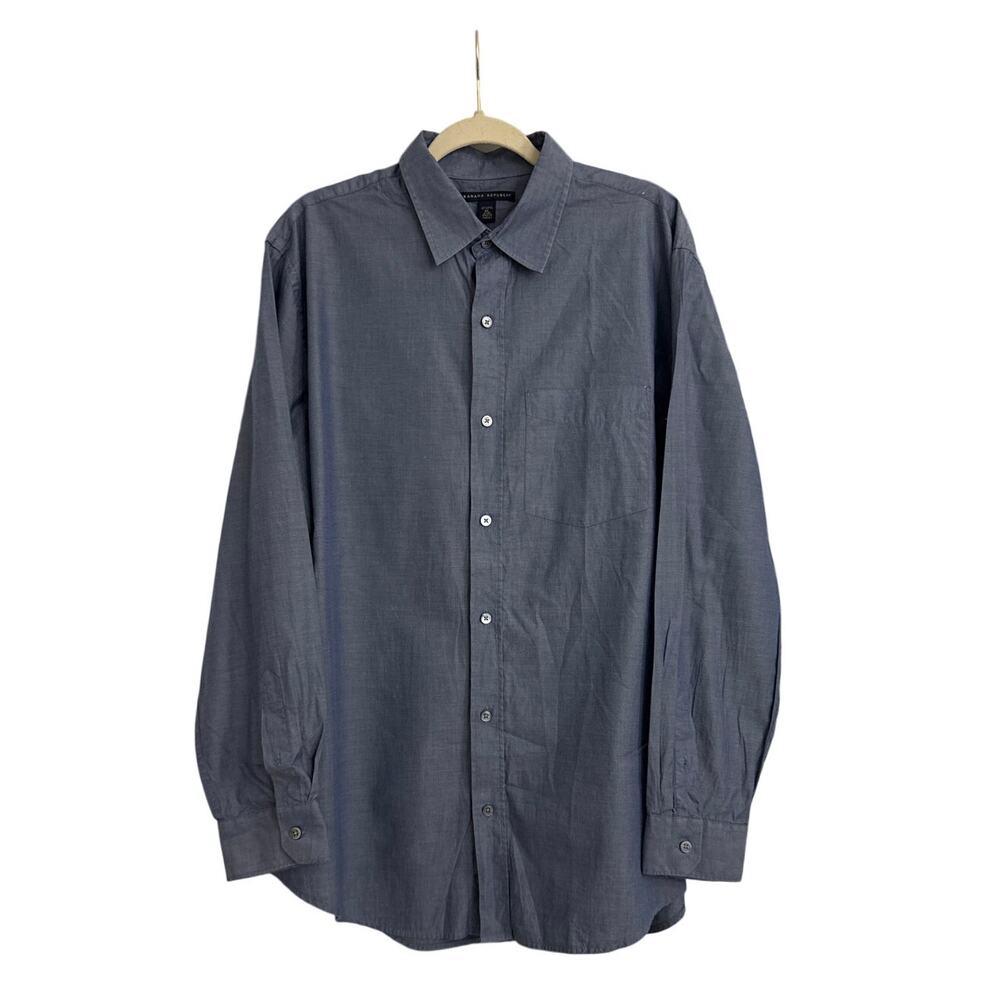 Banana Republic Preppy Casual Professional Blue Button Down Shirt Size Men's XL